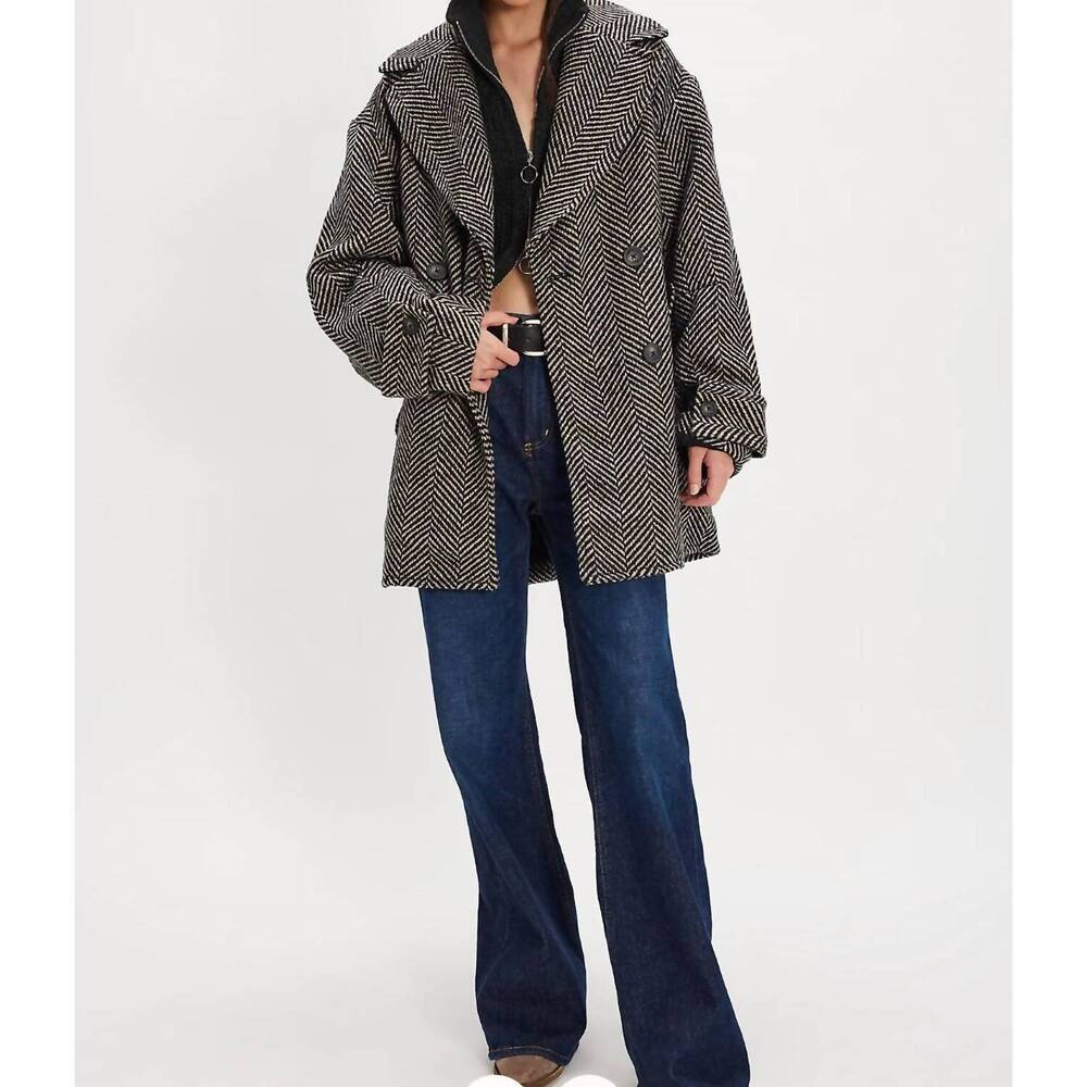 NEW FREE PEOPLE ari wool peacoat in black
